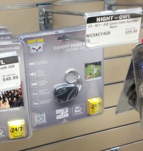 Key fob video recorder sold at electronics store in Manhattan.