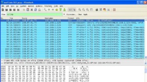 Wireshark wiretap results of data packet interception.