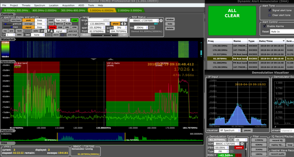 Kestrel Spectrum Analyzer Alert Screen